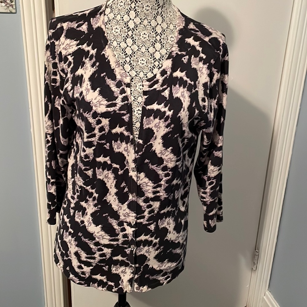 Kenar black, white and purple sweater 3/4 sleeves size L